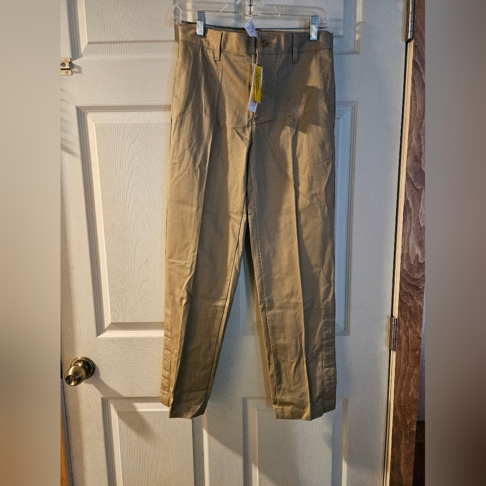 LANDS END BOYS KHAKI UNIFORM PANTS: NEW WITH TAGS: SIZE 14